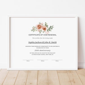 Elegante Gelübde Erneuerung Zertifikat Vorlage Bearbeitbar Druckbar Jubiläum Heiratsurkunde Erneuerung der Gelübde Geschenkgutschein Download 306