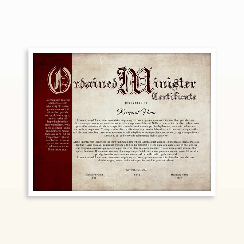 Plantilla de certificado de ministro ordenado editable | Etsy