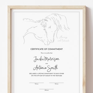 Wedding Commitment Ceremony Certificate Template, Gift Certificate of Commitment with Horses In Love Editable Printable Digital Download 209