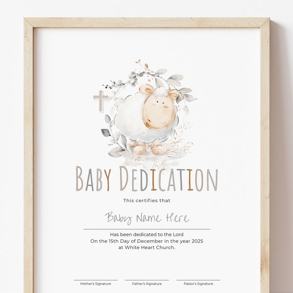 Baby Dedication Certificate Template Editable Child Dedication Baby Christening Printable Lamb Baptism Gift Certificate Download Jet136