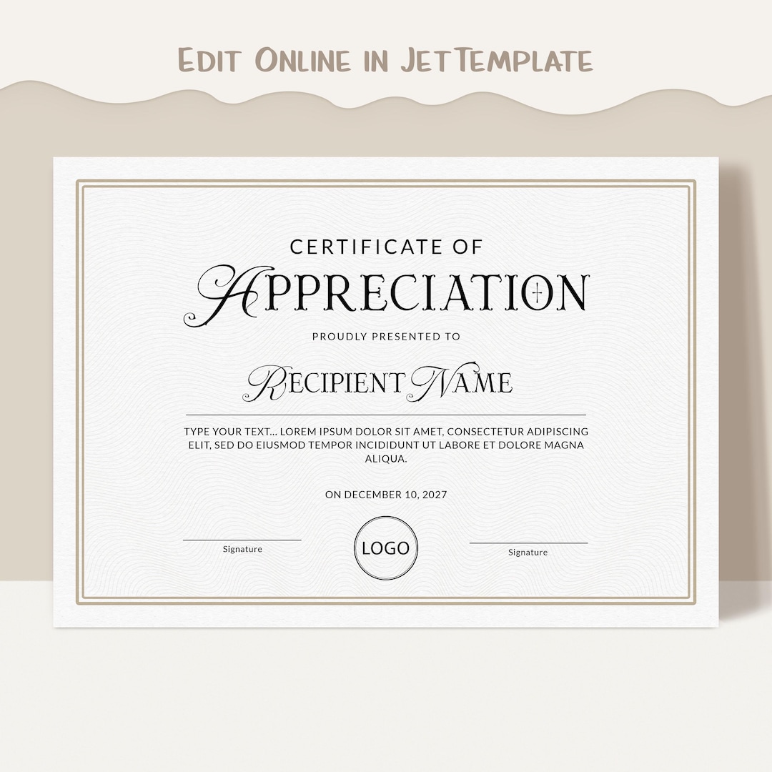 Editable Certificate of Appreciation Template, Printable Appreciation ...