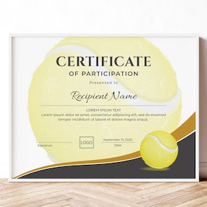 EDITABLE Tennis Certificate Template, Sport Award Certificates, Printable Sport Certificates, Tennis Award, Digital Download250