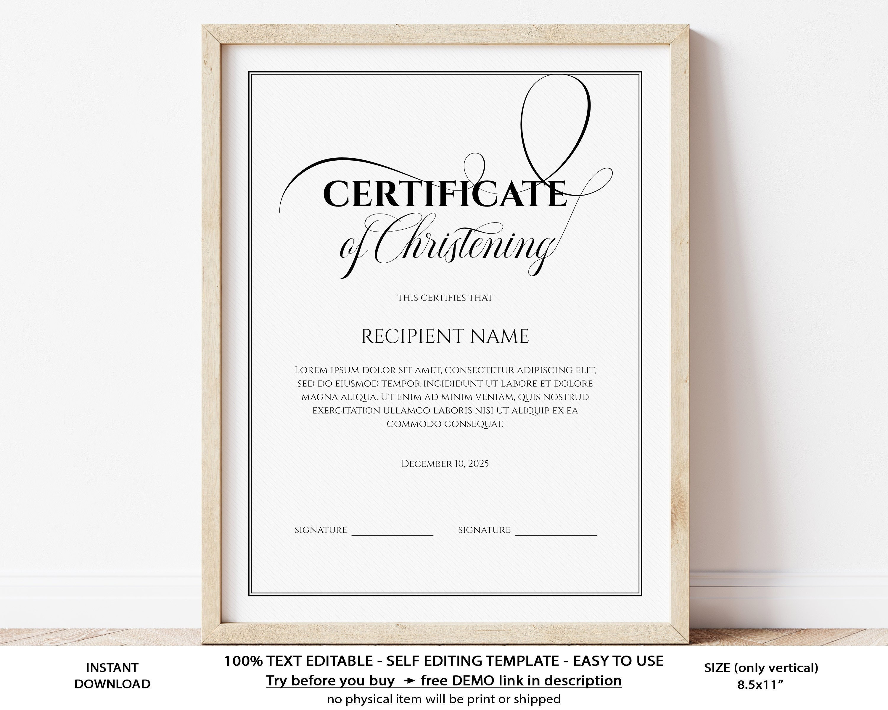 Minimalist Certificate of Christening Editable Certificate Etsy
