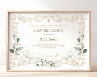 Baby Dedication Certificate Template, Baptism Certificate, Baby Christening, Editable Printable Baby Blessing Certificate Download 248