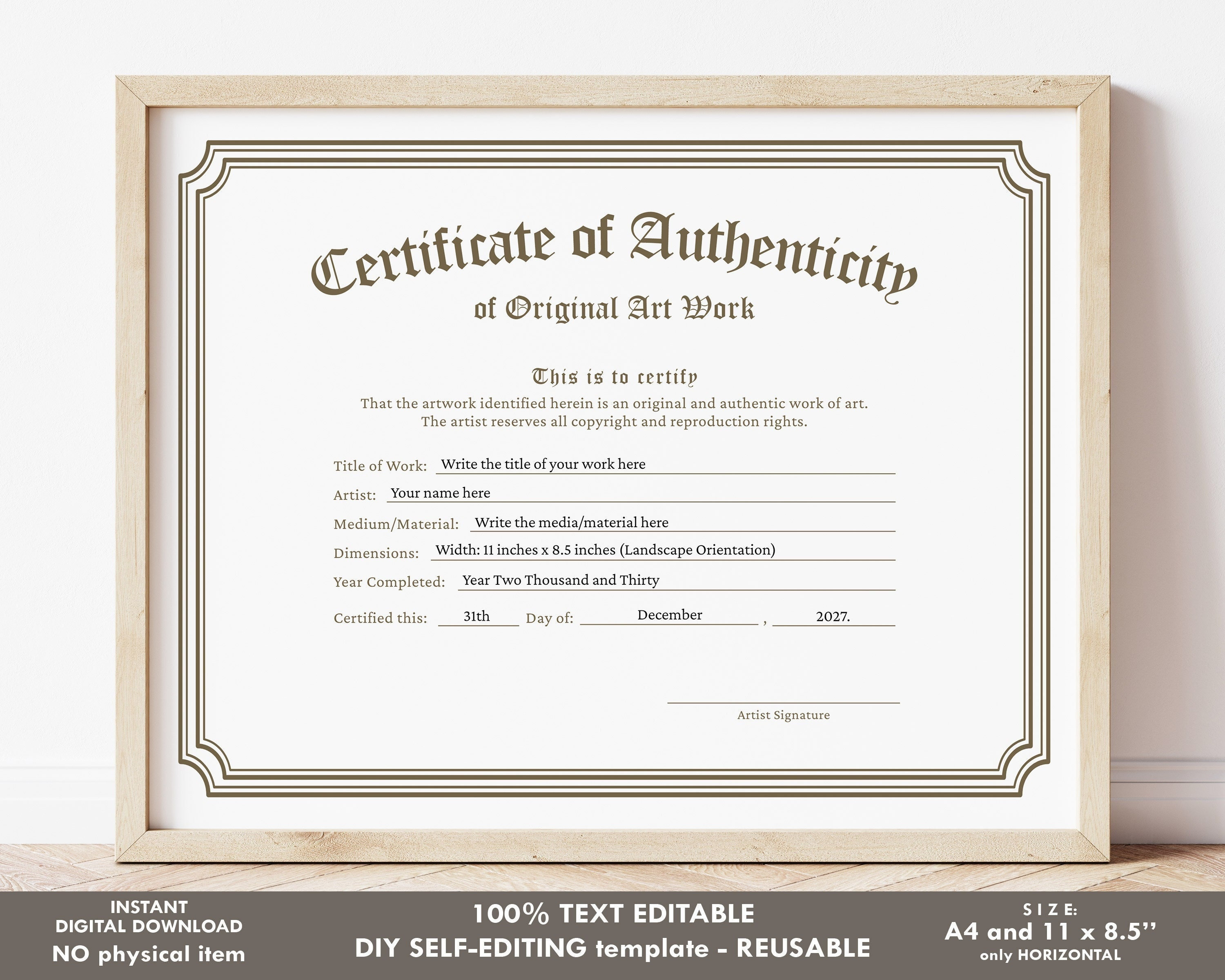 Artiste Peintre Certificat D authenticité A Telecharger Gratuit Art certificat authenticité - Etsy Canada