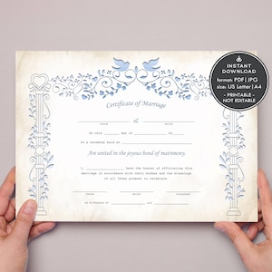 Romantische Vintage Heiratsurkunde, druckbare Hochzeit Urkunde Vorlage Elegante Hochzeit Digitaler Download DIY Hochzeits-Andenken 398