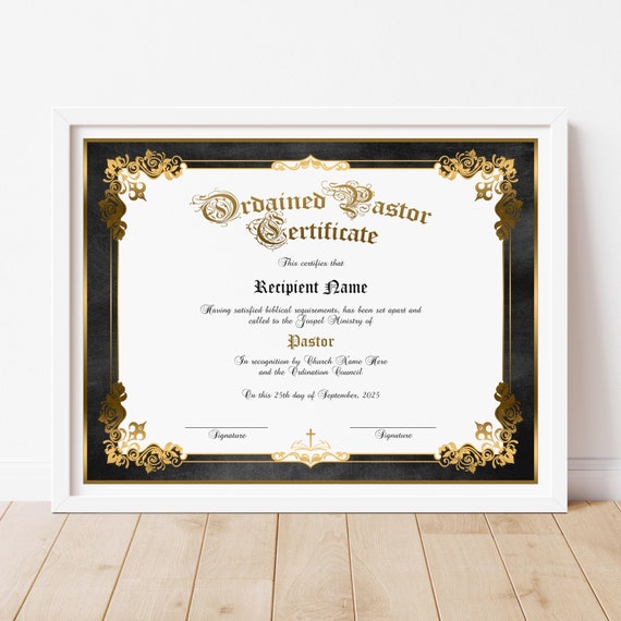 Pastor Ordination Certificate Templates Ordination Certificate PDF