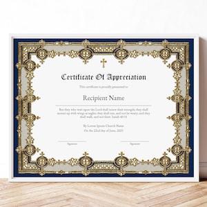 Editable Pastor Appreciation Certificate Template, Printable Church Pastor Gift Certificate of Appreciation, Isaiah 40:31 Download, Jet257