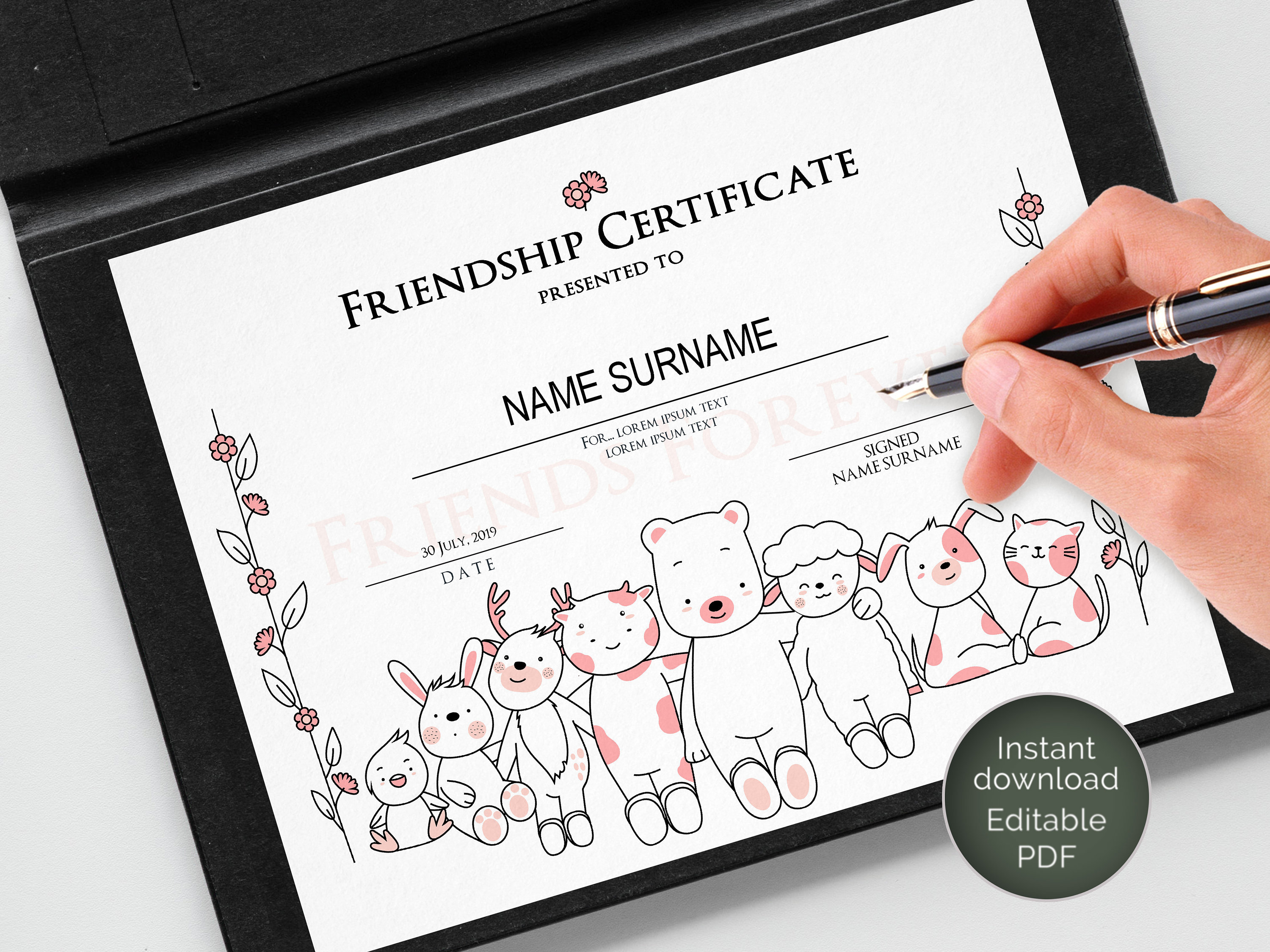 Printable Friendship Certificate Template Editable Friendship | Etsy