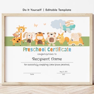 Vorschul-Award-Zertifikatsvorlage Vorschul-Abschluss Abschluss Kinder Diploma Bearbeitbare Druckbare Kindergarten Pre-K Award Download 206