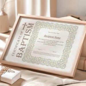 Plantilla de certificado de bautismo editable, recuerdo de bautismo imprimible, certificado religioso de bautismo, descarga digital de bautismo moderno Jet040