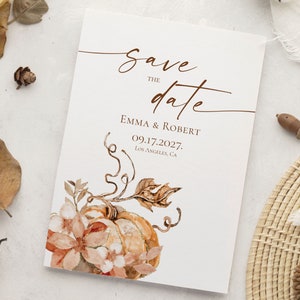 Sparen Sie das Datum bearbeitbare Vorlage Druckbare Herbst Save the Date Hochzeit Ankündigung Herbst Kürbis einladen Sofort-Download Jet157