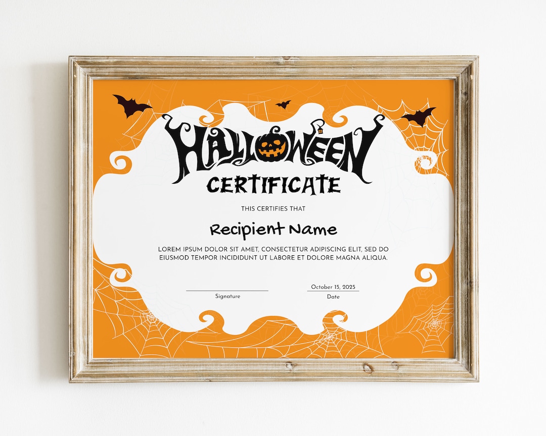 Halloween Certificate Template Editable Halloween Best - Etsy UK