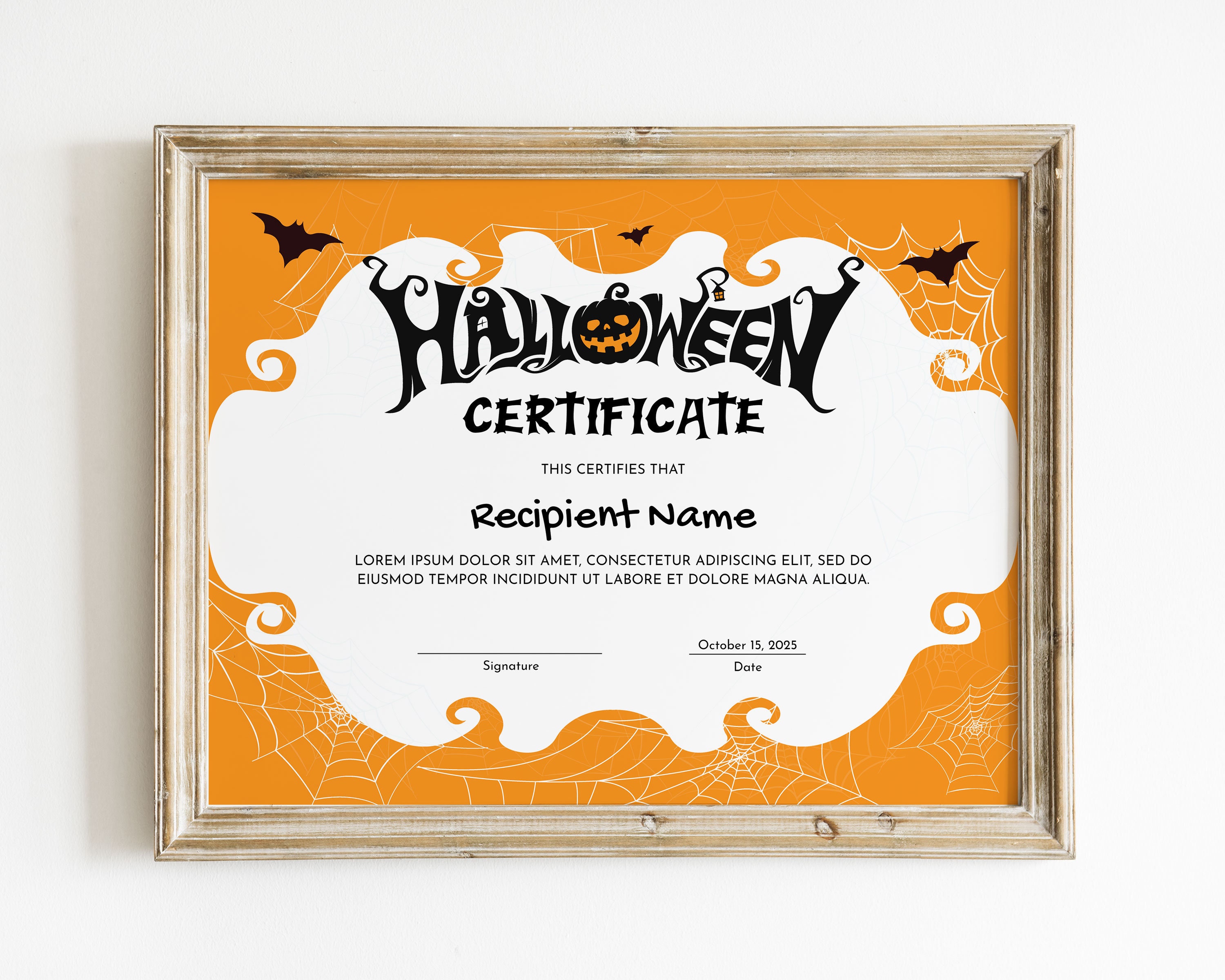 Halloween Costume Certificate Template
