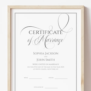 Editable Wedding Certificate Template Printable Elegant Certificate of Marriage Keepsake Wedding Personalized Gift  Digital Download Jet043