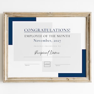Modello di certificato modificabile per dipendente del mese, premio di apprezzamento per i dipendenti, dipendente dell'anno, download di certificato personalizzato, Jet044