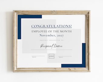 Plantilla de certificado editable "Empleado del mes", Premio al empleado, Empleado del año, Descarga de certificado personalizado, Jet044
