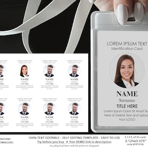 Editable Photo ID Card Template, Printable Medical ID Badge, Minimalist Membership Card, DIY Office Identification Access Card Download Jet