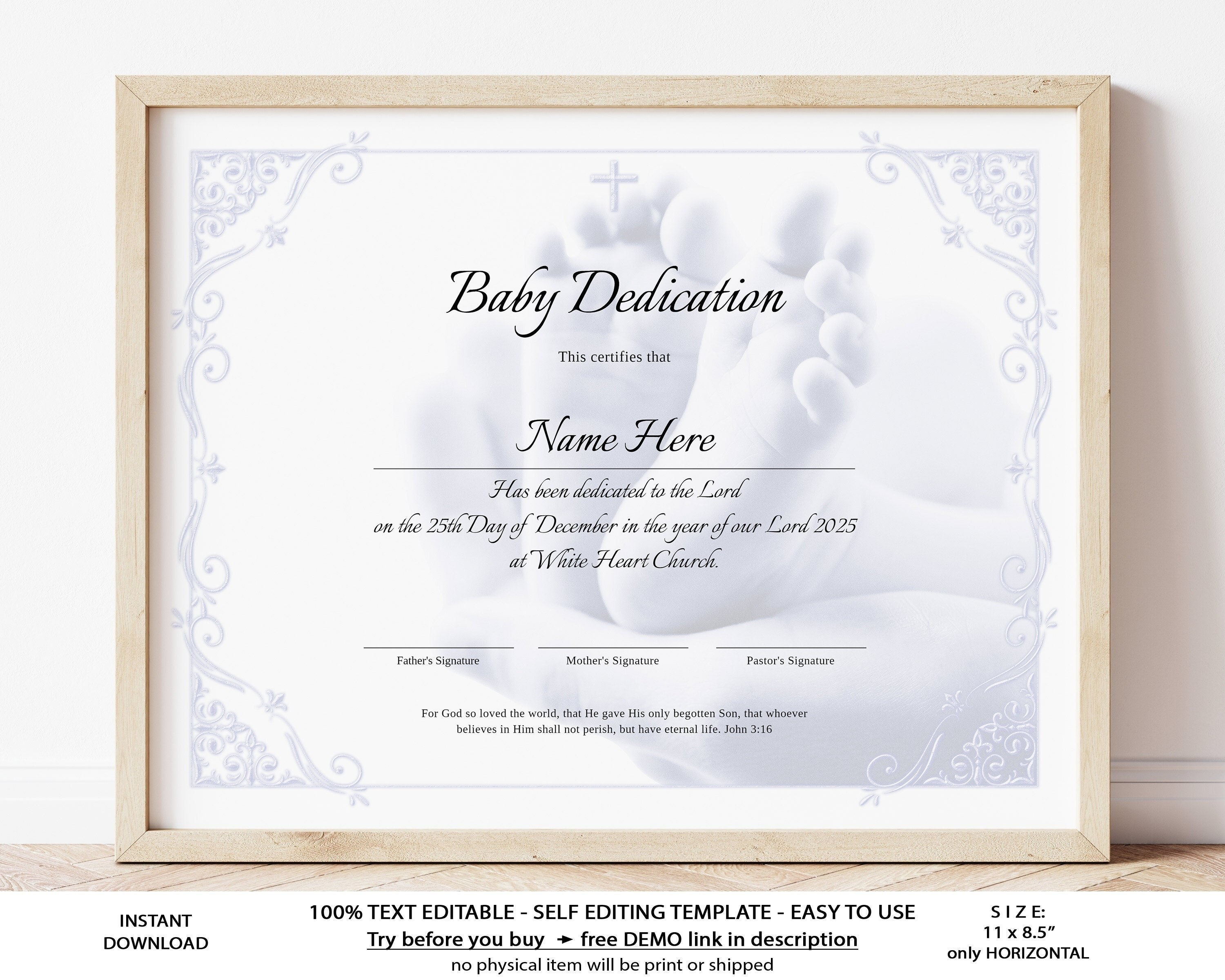 Baby Dedication Certificate Template Editable Child Dedication, Baby  Christening Dedication Printable Baptism Certificate Download Jet20 Regarding Baby Dedication Certificate Template