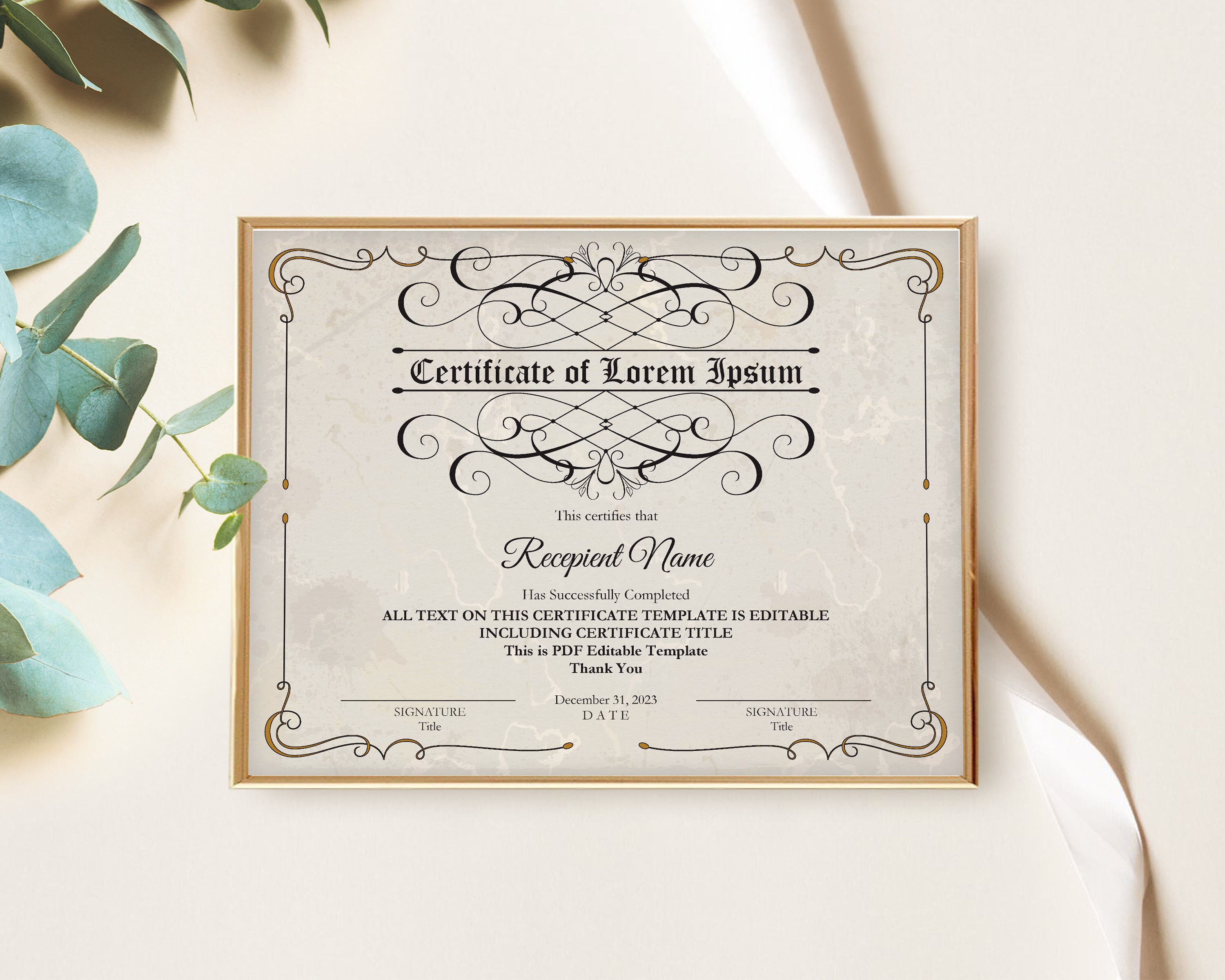 Editable Certificate Template Printable Certificate Of Etsy Blank | My XXX Hot Girl