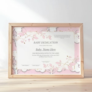 Baby Dedication Certificate Template, Girl Baptism Baby Christening, Modern Pink Gold, Editable Printable Church Templates Download Jet276