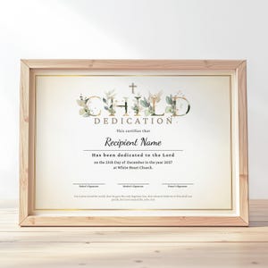 Child Dedication Certificate Template Child Dedication Editable Certificate Greenery Child Presentation Printable Certificate Download 309