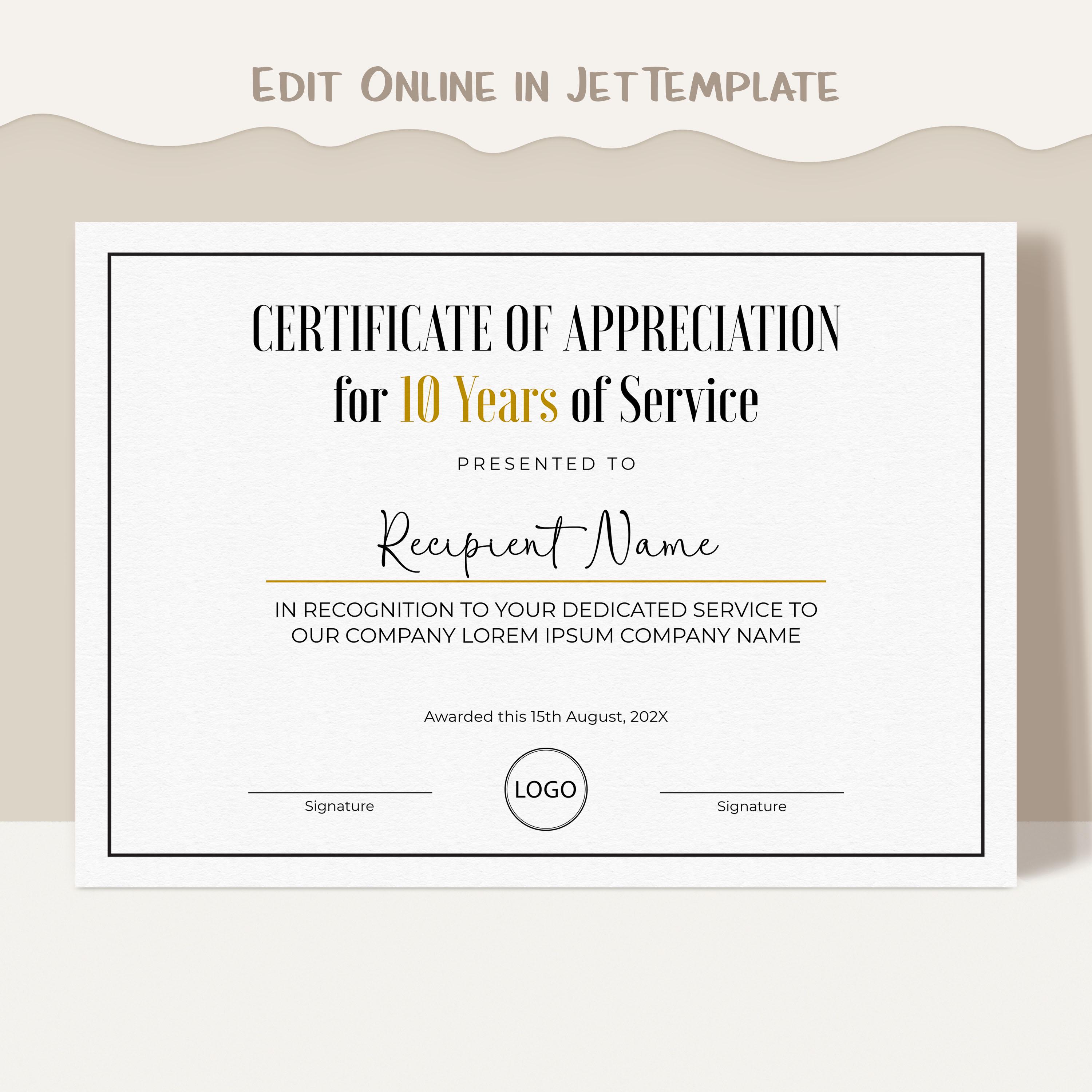 Bewerkbaar sjabloon voor certificaat van waardering, afdrukbare Corporate  Employee Award, minimalistische certificaatdownload, Jet033 - Etsy België, image size:3000x3000