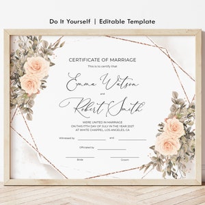 Herbst Greenery Hochzeit Zertifikat Vorlage bearbeitbar druckbare Hochzeit Andenken Ehe Gelübde Erneuerung DIY Digital Download Jet233