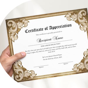 Editable Appreciation Certificate Template, Printable Church ...