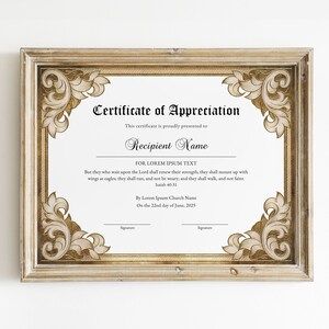 Editable Appreciation Certificate Template, Printable Church ...
