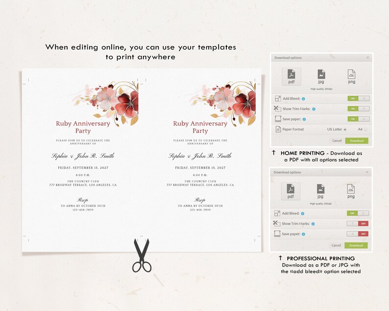Ruby Ball Invite Ruby Wedding Anniversary Invitation Template, 40th Anniversary Party ...