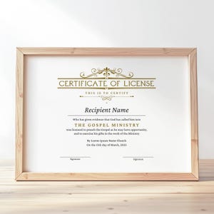 Editable License to Preach Template, Printable Certificate of License, Minister&#39;s License, Elegant Certificate Template Download Jet021