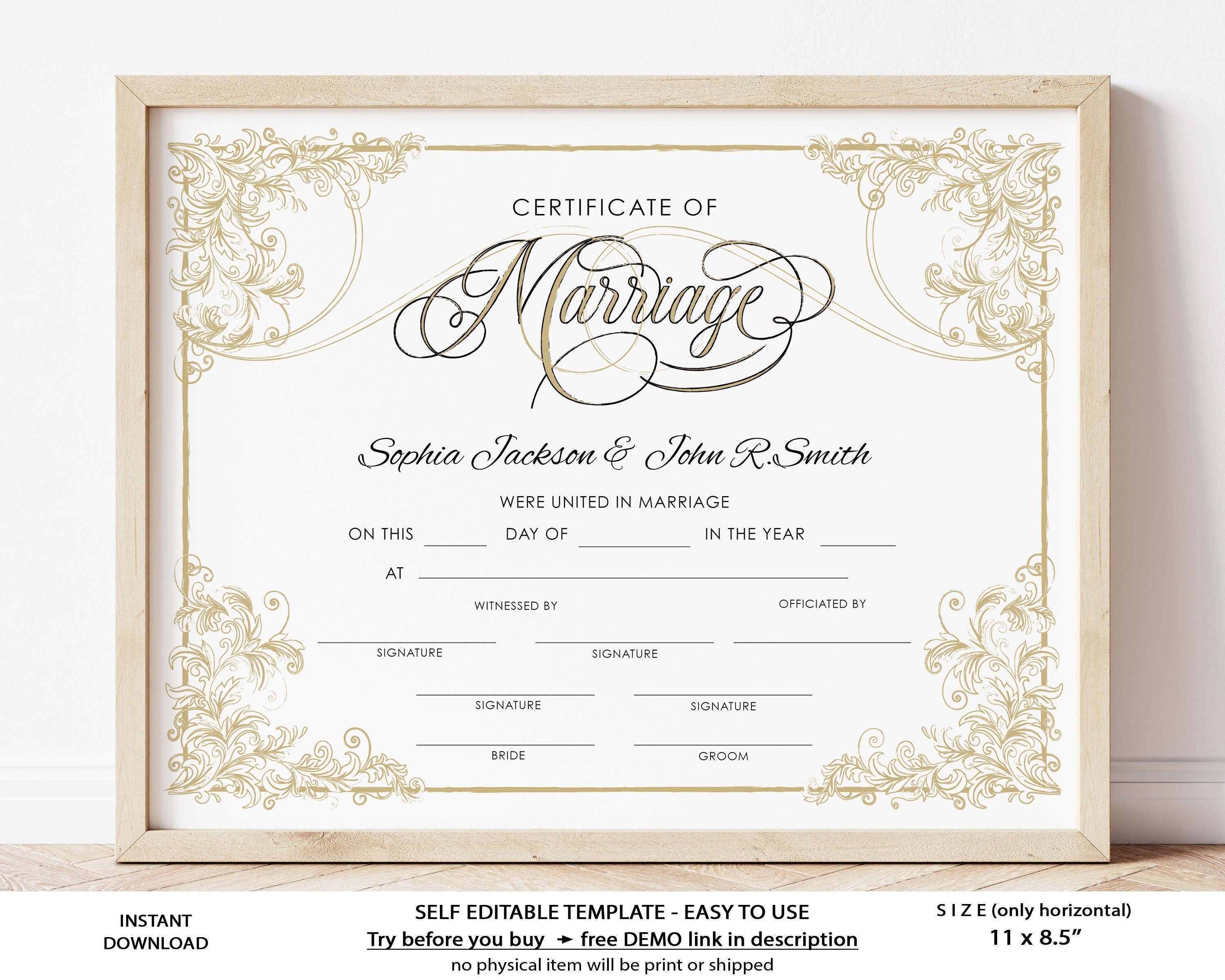 Modern Wedding Certificate Template Editable Printable Etsy UK