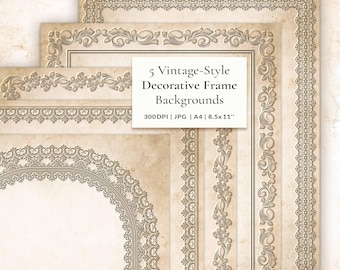 Vintage Frame Backgrounds JPG, Decorative Paper Borders, Antique Certificate Background, A4 US Letter Printable Paper (Digital Download)