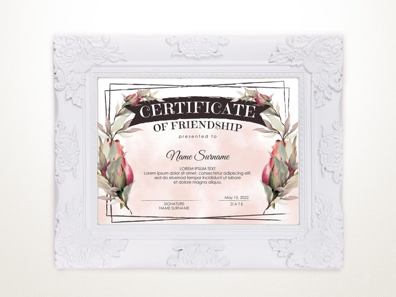 Editable Friendship Certificate Template Printable | Etsy