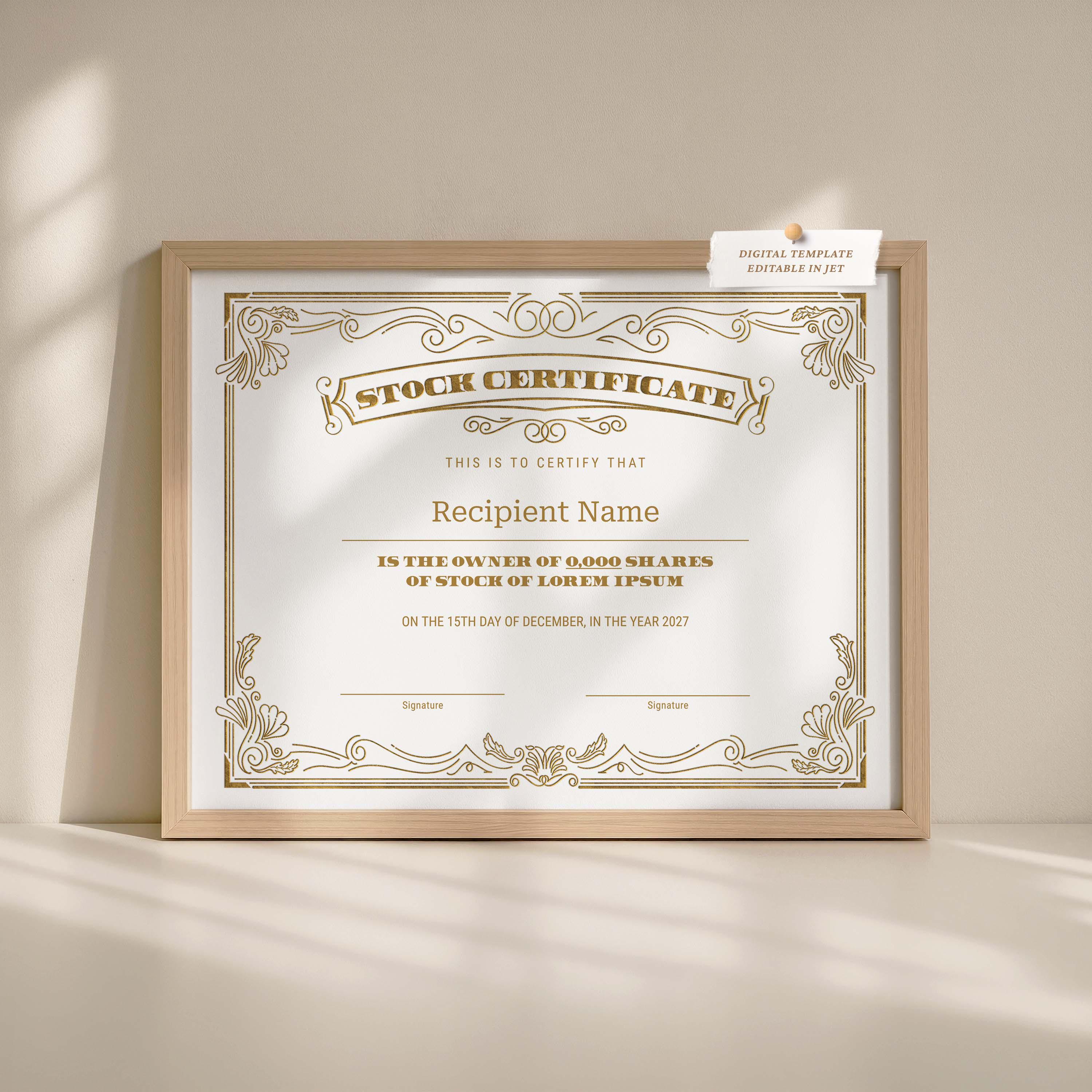 EDITABLE Stock Certificate Template, Printable Certificate of Stock ...
