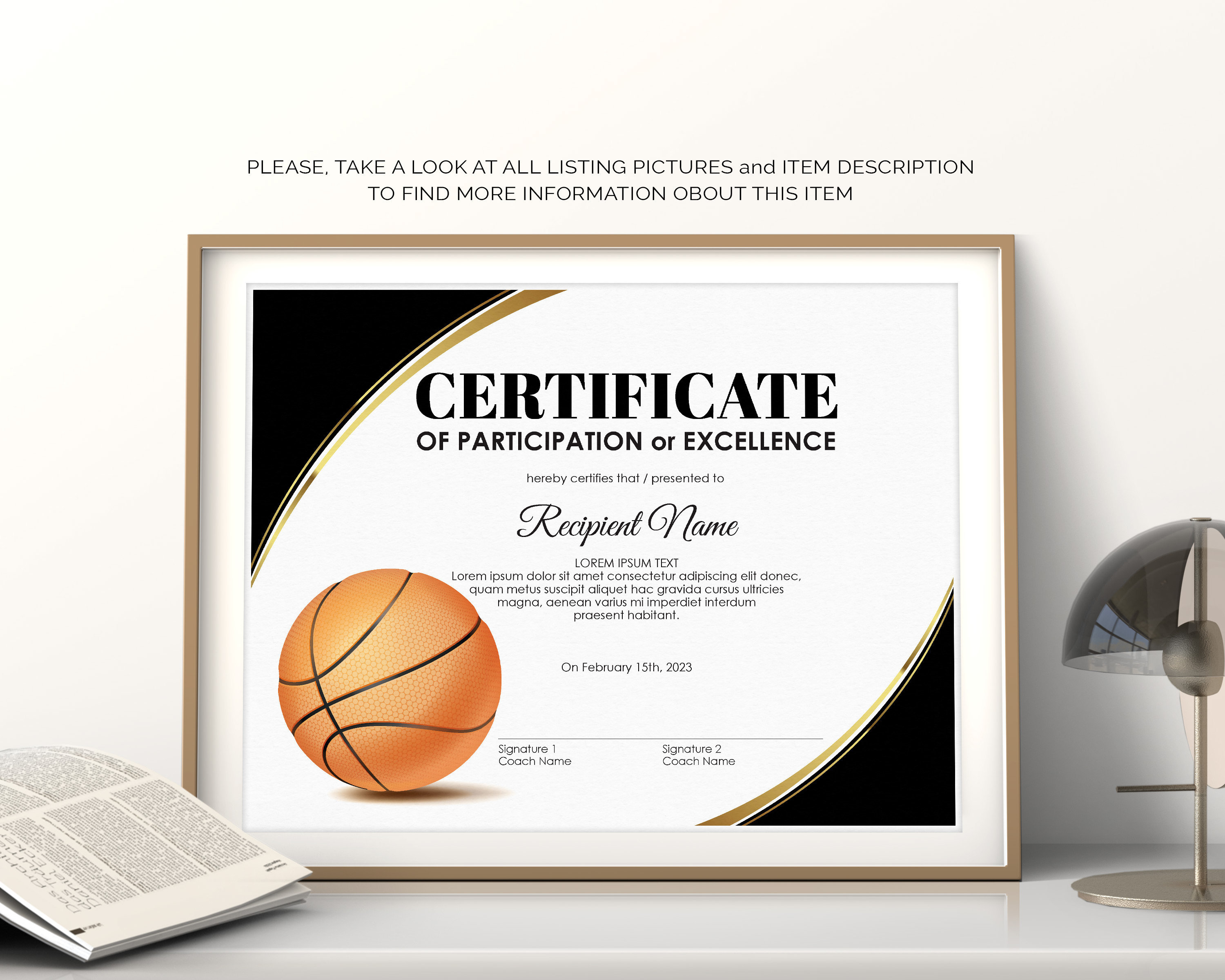 EDITABLE Basketball Award Zertifikat Vorlage, druckbare SportZertifikate  Diplom, Basketball Participation Excellence, Instant Download Pertaining To Basketball Certificate Template