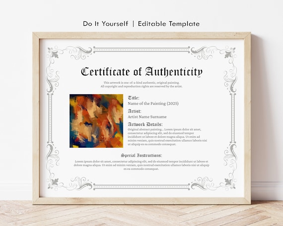 Certificate of Authenticity, Editable Authenticity Certificate