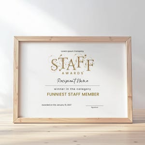 Best Staff Awards, Funniest Staff Member, EDITABLE Best Employee Appreciation Certificate Template, Gift Certificate Download Jet254