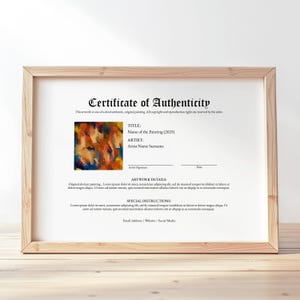 Editable Certificate of Authenticity for Artwork, Authenticity Certificate COA Template, Customize Authenticity Certificate Download Jet184
