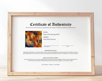 Editable Certificate of Authenticity for Artwork, Authenticity Certificate COA Template, Customize Authenticity Certificate Download Jet184