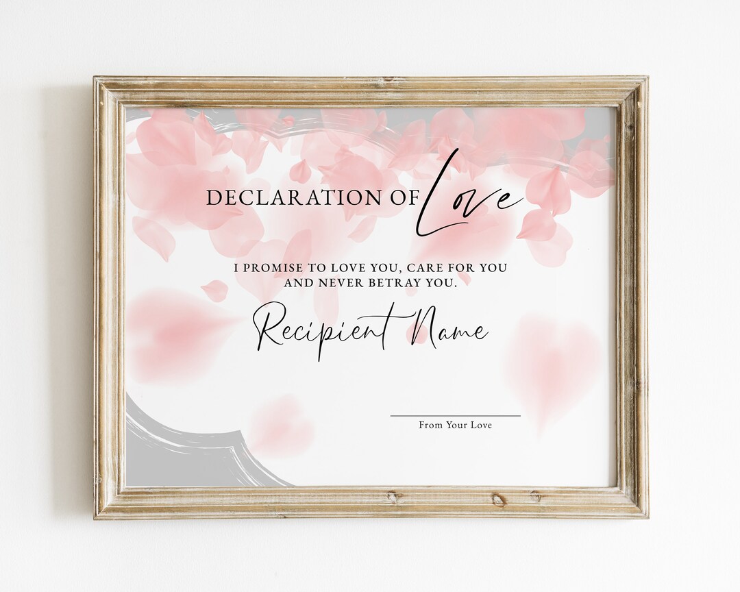 Certificate of LOVE Declaration of Love Valentine's Gift Etsy