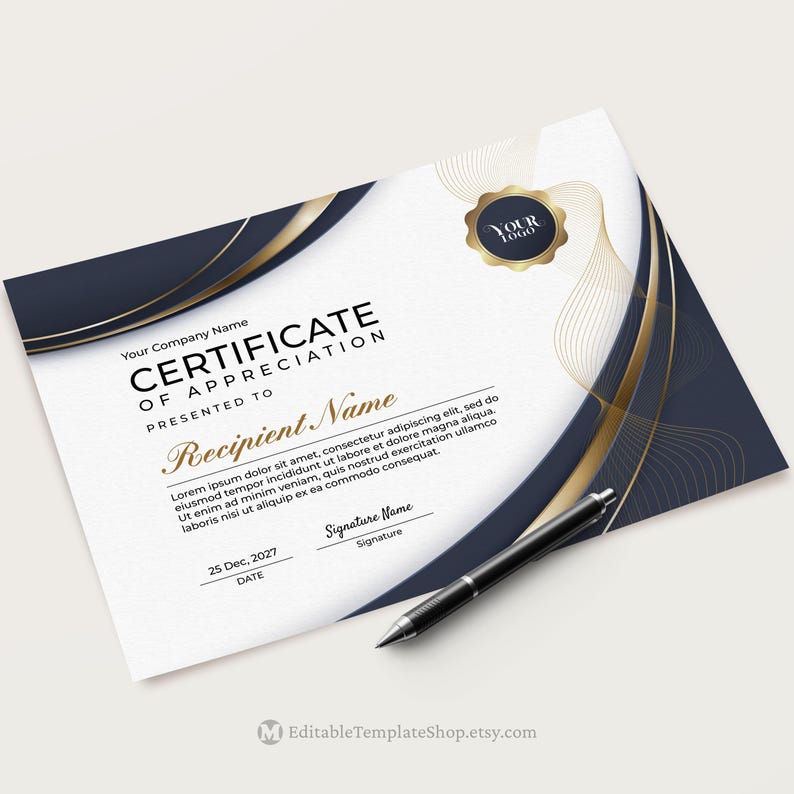 Modern Certificate of Appreciation Printable Appreciation Award Certificate Template Elegant DIY Editable Certificate Award Download Jet058 image 2