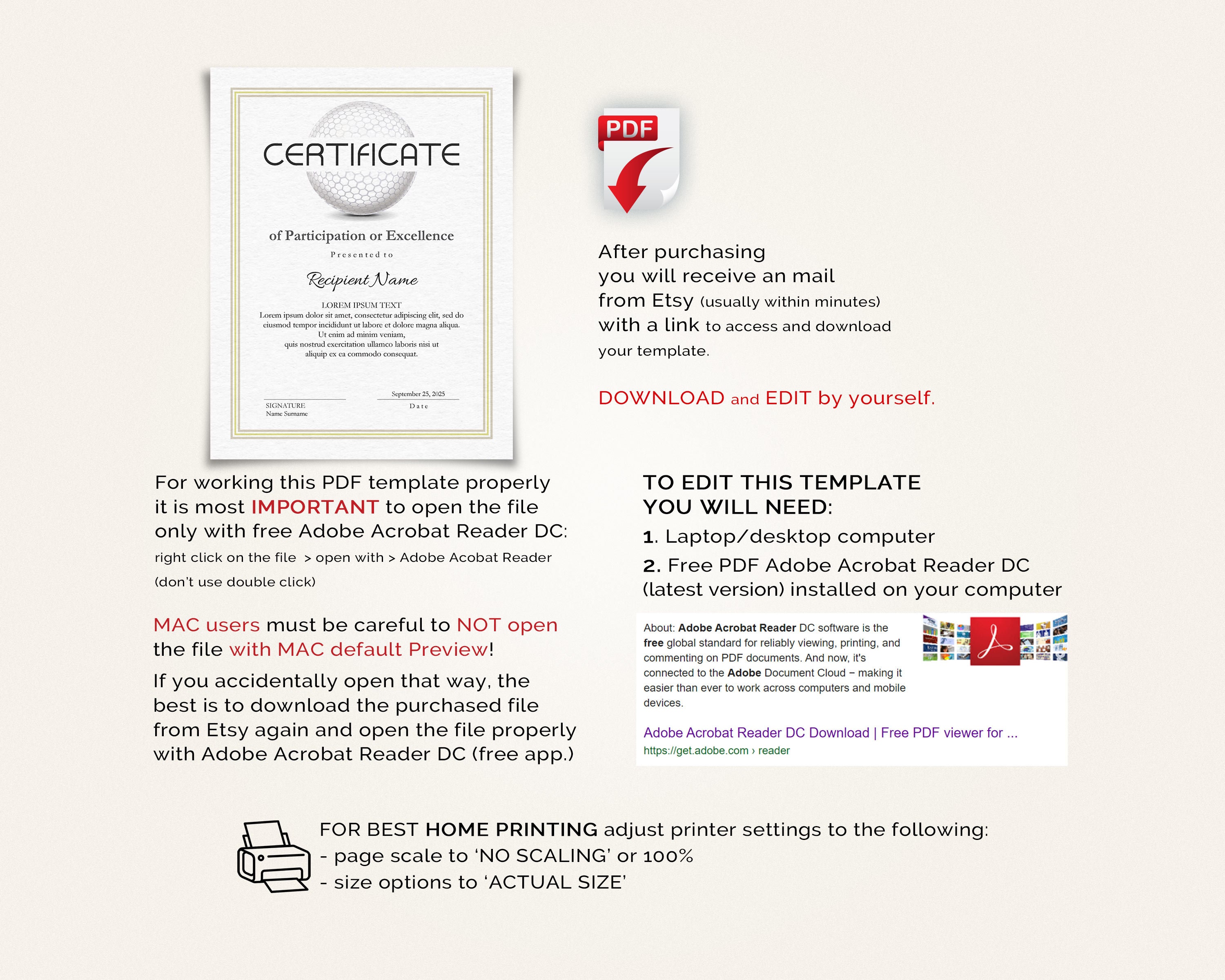 EDITABLE Golf Certificate Template Sport Certificate Award | Etsy