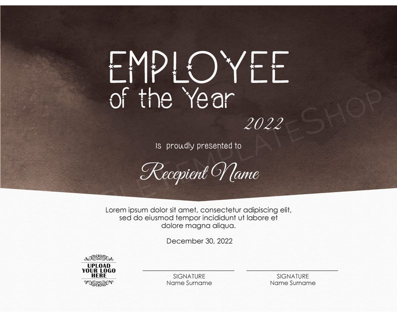 Editable Employee of the Year Certificate Template Printable Etsy