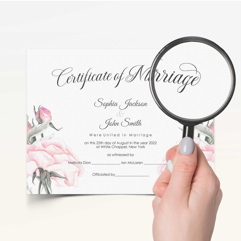 Printable Wedding Certificate Roses
