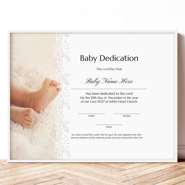 Modèle de certificat de dédicace de bébé modifiable Dédicace d'enfant, dédicace de baptême de bébé, certificat de baptême imprimable téléchargement Jet134