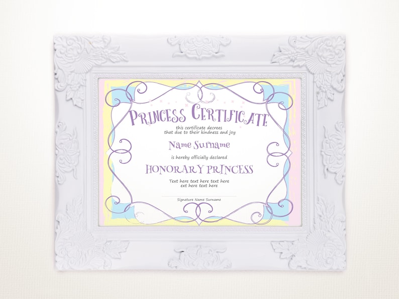 Princess Certificate Template EDITABLE Certificate Template | Etsy