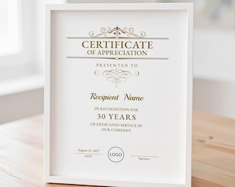 Certificate of Appreciation Template, Editable Appreciation Certificate Template, Printable Recognition Certificate Award Download Jet046