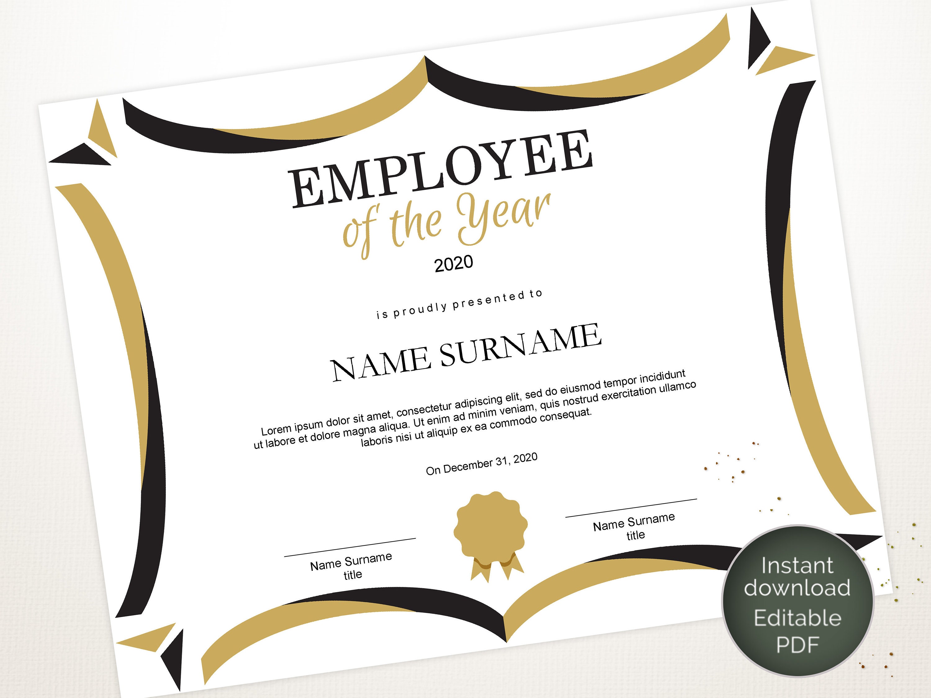 Employee Of The YEAR Editable Template Editable Award Employee Etsy